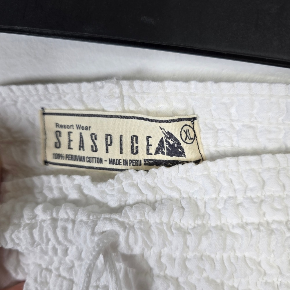 Seasplice Resort Wear White‎ 100% Peruvian Cotton Lace Trim Wide Leg Pants XL - Picture 5 of 6